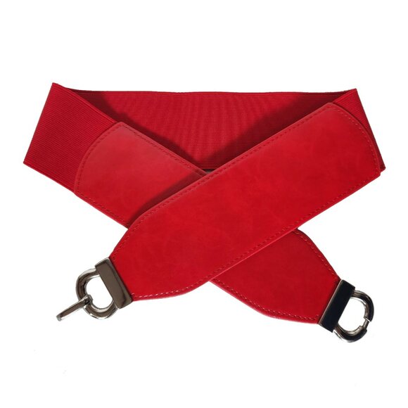 Stunning 2.5" Wide Red Leather/Spandex Clip Belt - Picture 2 of 3